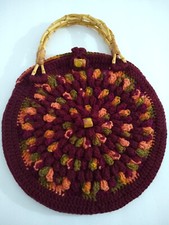 Hand Crochet multi colored, Bamboo handle Circle bag