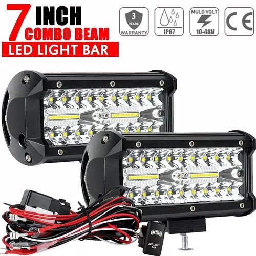 Pair 7Inch LED Light Bar Flood Spot Pods Fog Light Offroad Driving Truck+ Wire