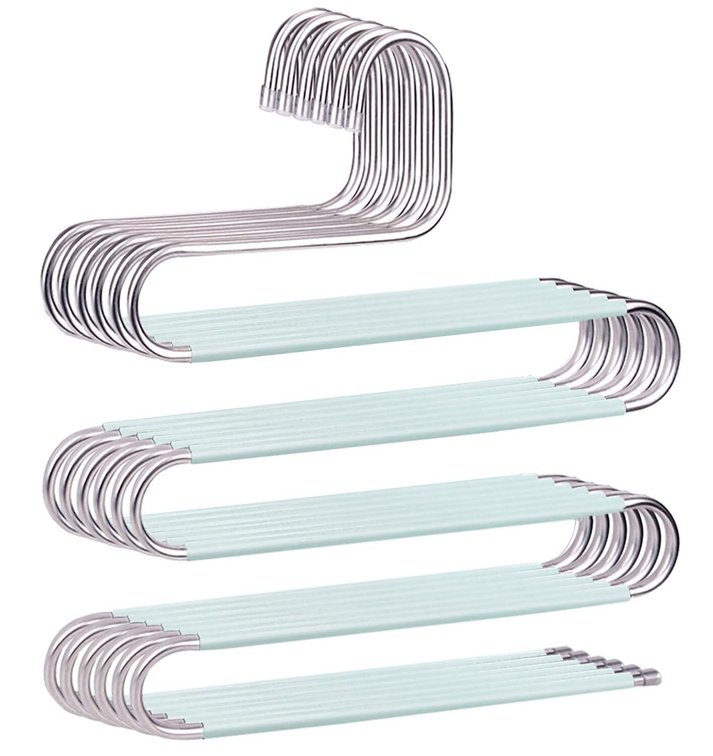 Non-Slip S-Shape Stainless Steel Trousers Hangers 6 Pack Space Saving-image