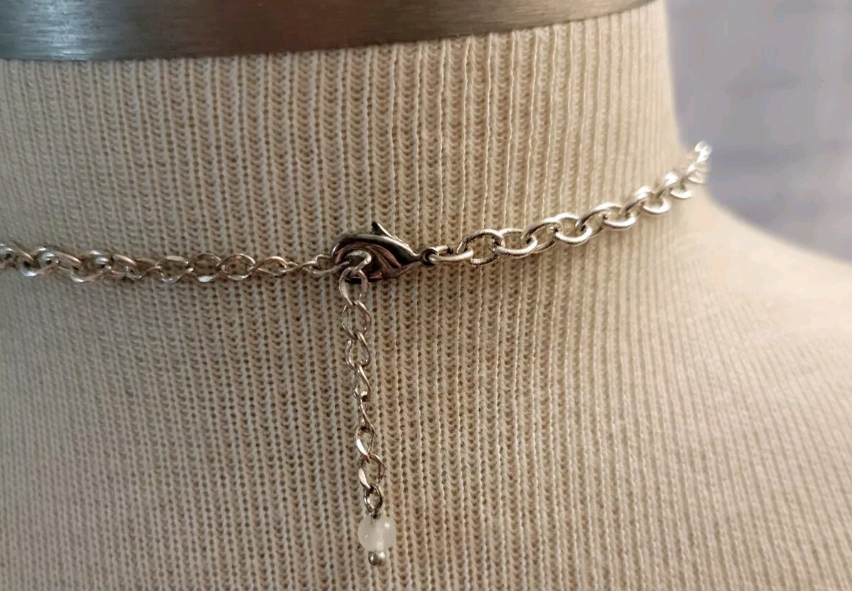 Faux Turquoise Silvertone Statement Necklace 18" … - image 4