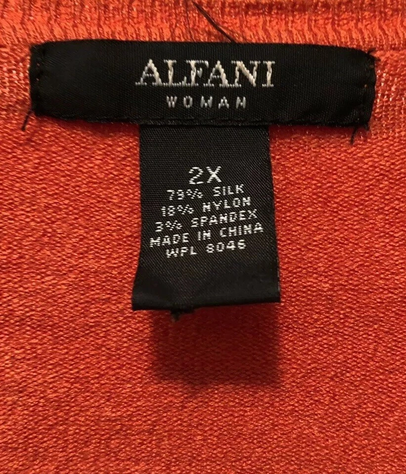 Cárdigan de seda Alfani talla 2X para mujer suéter con cremallera naranja elástico top (PA) Foto 3 de 4