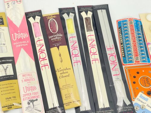 Vintage 61pc Sewing Sew Knitting Lot Zippers Buttons Snaps Fasteners Needles Etc - Picture 10 of 12