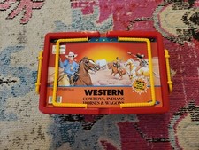 Vintage 1993 Western Cowboy Indians Horses and Wagons retro childrens toy set