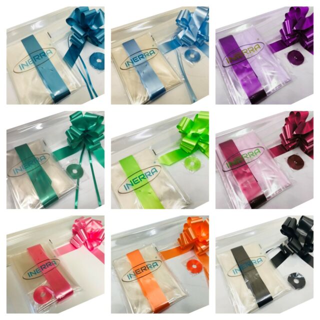 Hamper Wrapping Kit - 2m Clear Cellophane with Large Bow & 25m Curling Ribbon