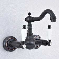 Oil Rubbed Bronze Wall Mount Bathroom Basin Faucet Dual Ceramic Handle Mixer Tap