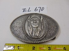 Vintage Southwest American Belt Buckle Headdress Portrait Buffalo Bison Hammered
