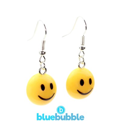 bluebubble RAVE ON gelb Happy Face Charm Ohrhänger Funky Retro 80er 90er