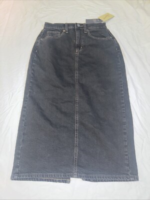 Universal Thread Denim Maxi Skirt Size 00 Dark Wash Slit In Back Excellent Tags
