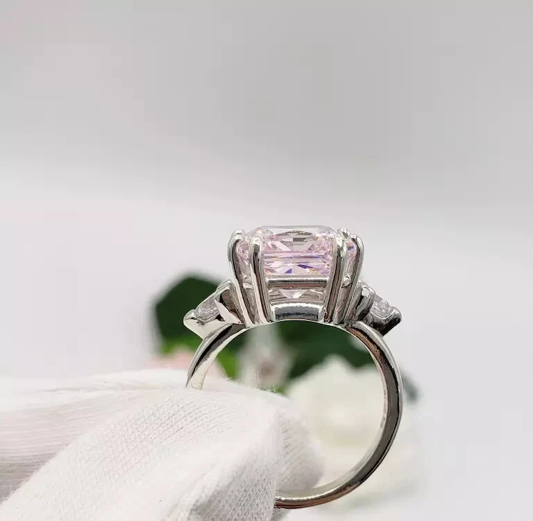 3.28 Ct Cushion Natural Pink Sapphire & Diamond Wedding Ring Real 14K White Gold - Image 4 of 4