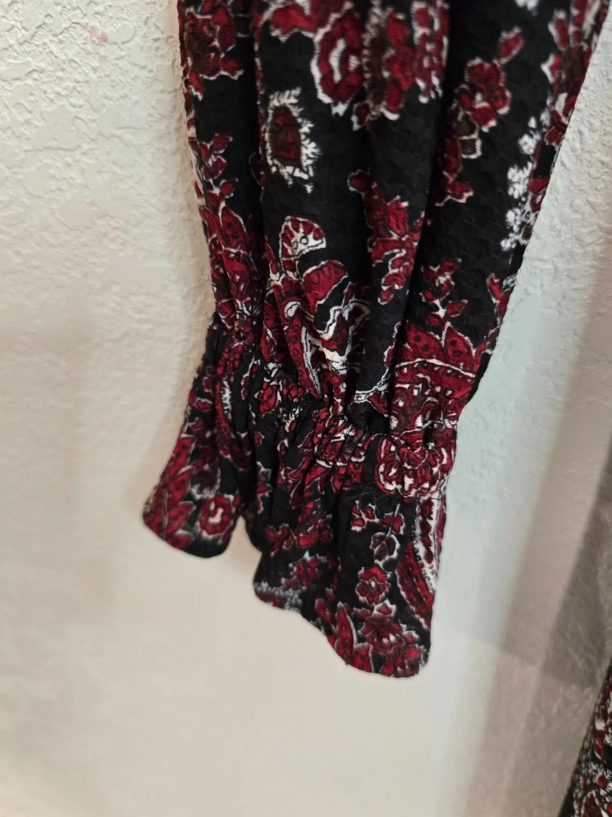 Abito Michael Kors nero rosso paisley lungo con volant maniche vescovo taglia XS