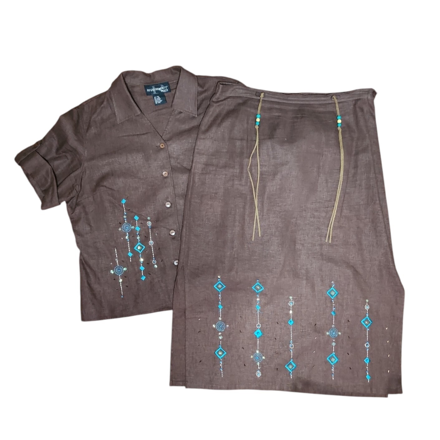 REQUIREMENTS Petite Solid All Brown Embroidered B… - image 1