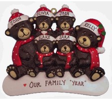 Personalized Black Bear Family of 6 Christmas Ornament