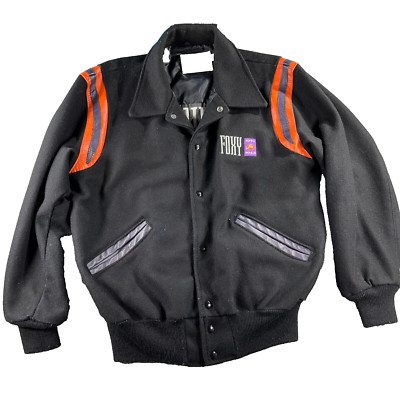 Vintage DeLong Jacket Mens Large Black Bomber Varsity Twill ROXY Radio Made USA