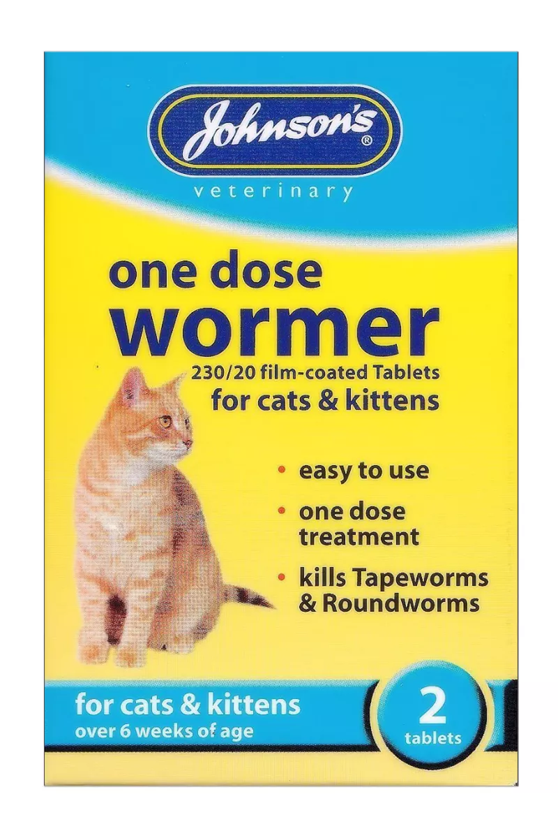 JOHNSONS ONE DOSE CAT KITTEN WORMER WORMING TABLETS GRANULES