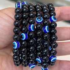 Wholesale Lot 6pcs Natural Obsidian 8 mm 7.5"Crystal Stretch Bracelet