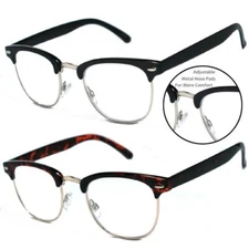Retro Horned Rim Half Frame Browline Clear Full Lens Magnified Reading Glasses