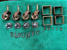 Salvaged Vintage Brass  Steel Piano Casters / Wheels w/Leg Ferrules, Free S/H