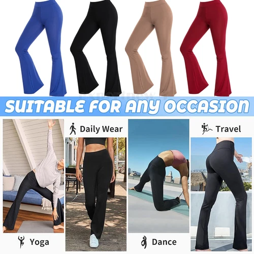 Damen ausgestelltes Bein Stretch Hose Schlaghose mittelhoch lang Bootcut Lounge Yoga - Bild 7 von 27