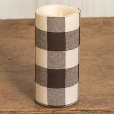 Ragon House Primitive 6" Brown Check Flair Tip Pillar Candle Timer