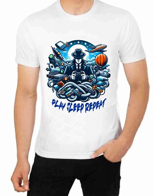 Gaming Gamer T shirt Character Art Try Eat Sleep Repeat Nerd Computer Play Games