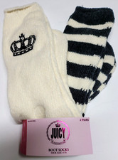 Juicy Couture Womens Boot Socks 2 Pair Pack 9-11 Ivory Thick Winter Warm Logo JC