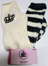 Juicy Couture Womens Boot Socks 2 Pair Pack 9-11 Ivory Thick Winter Warm Logo JC