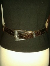 BLINN Italy ALLIGATOR Leather BELT 80cm Heavy Solid STERLING buckle 103gr.
