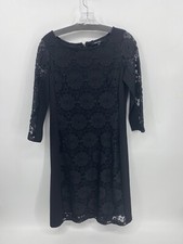 NINE WEST Preowned Womens Black Lace 3/4 Sleeve Evening Holiday Dress Size 4 EUC