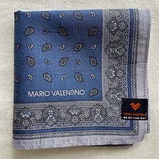 Vintage Mens Handkerchief Paisley Pattern Classic Blue Cotton Pocket Square 18"