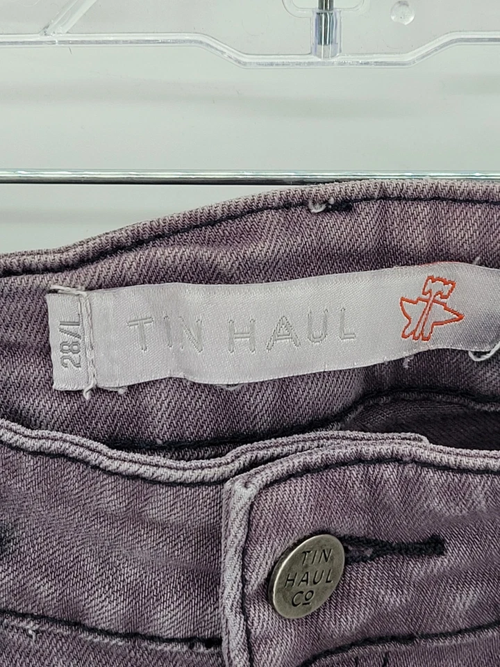 Pantalones de mezclilla Tin Haul para mujer 28 largos morados negros tie dye ligeros acampanados vaquera boho Foto 3 de 4