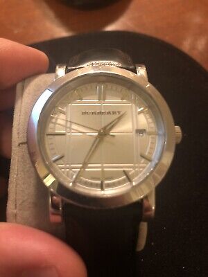 Burberry BU1350 Heritage Silver Genuine Black Leather Burberry Wrist 822138004695 | eBay