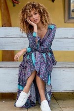 Joe Browns Brilliant Boho Maxi Dress Blue Purple Floral V-Neck UK 8 