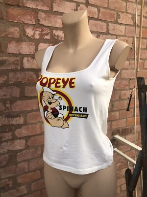  Moschino Jeans Weiß Top IT46 Vintage Popeye Sailor Spinat Cartoon Comics 