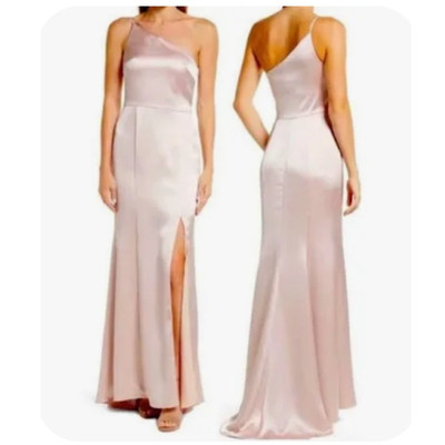 amsale one shoulder bridesmaid dress Hammered Satin Off-the-Shoulder Dress Petrol / 16