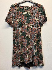 Fat Face Floral Mini Dress UK 14 Black Boho Ditsy Smock Tunic Cottagecore 1548