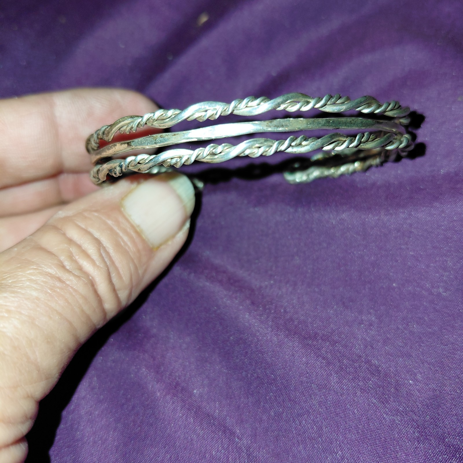 Sterling Silver Detailed Stackable Cuff Bracelet - image 3