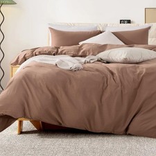 NEXHOME PRO Duvet Cover Set Queen Size Linen Textured Organic Natural 100 Wa...