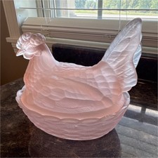Pink Frosted Glass Rooster Figurine Decorative Solid Pattern Hen on Nest