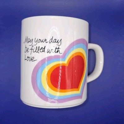 Avon The Love Mug Easter 1984 Rainbow Heart White Ceramic Coffee Mug 11 oz