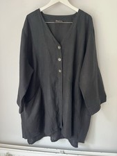 Giacca Kasbah nera caratteristica bottoni linea più lunga 100% lino 28/30 Langenlook Arty