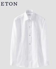 Eton White Pliss  Tuxedo Shirt-Size 47 / 18.5-French Cuff
