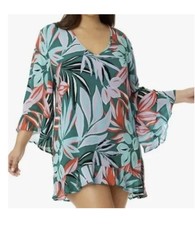 Anne Cole Swim Coverup M / L V-Neck Bell Sleeve Tropical Print