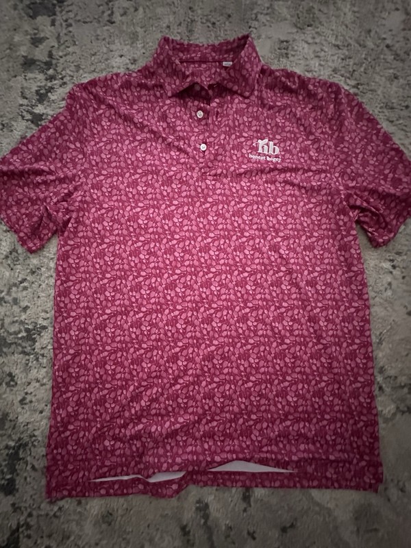 Honest Bogey Men's L Pink Abstract Short Sleeve Collared Polo Embroidered Logo