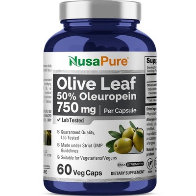 NusaPure Olive Leaf Extract (Non-GMO & Vegan) 750 mg - 50% Oleuropein