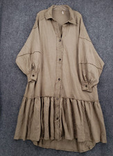 Free People Shirt Dress Womens Medium Brown Tiered Ruffle Hem Oversized Bohemian