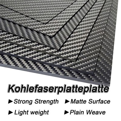Carbon Platte 1,0mm - 5mm / CFK Kohlefaser / Voll Carbon / Größe wählbar