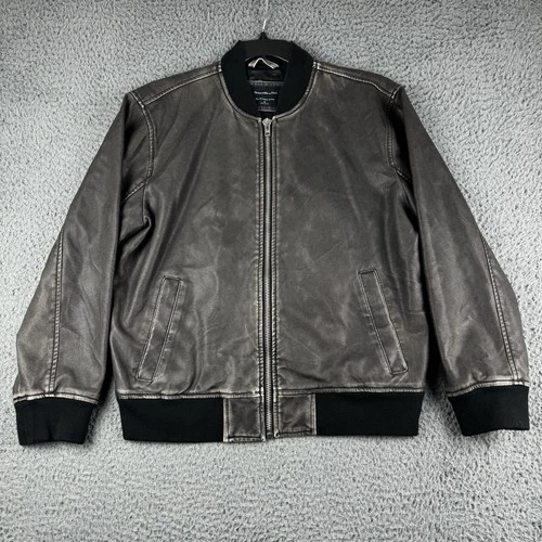 Abercrombie & Fitch Jacket Mens Small Relaxed Vegan Leather Bomber Grey Full Zip image 3