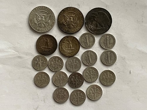 Junk lot 90% Silver  3 OZS Half’s , Washington Quarters,Mercury,Roosevelt Dimes - Bild 2 von 3
