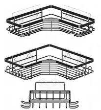 Bartans Corner Shower Caddy 3 Pack Bathroom Organizer Soap & Toothbrush Holder