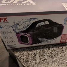 QFX Waterproof Boom Box Speaker, High Powered, Bluetooth, LED Lights, Portable